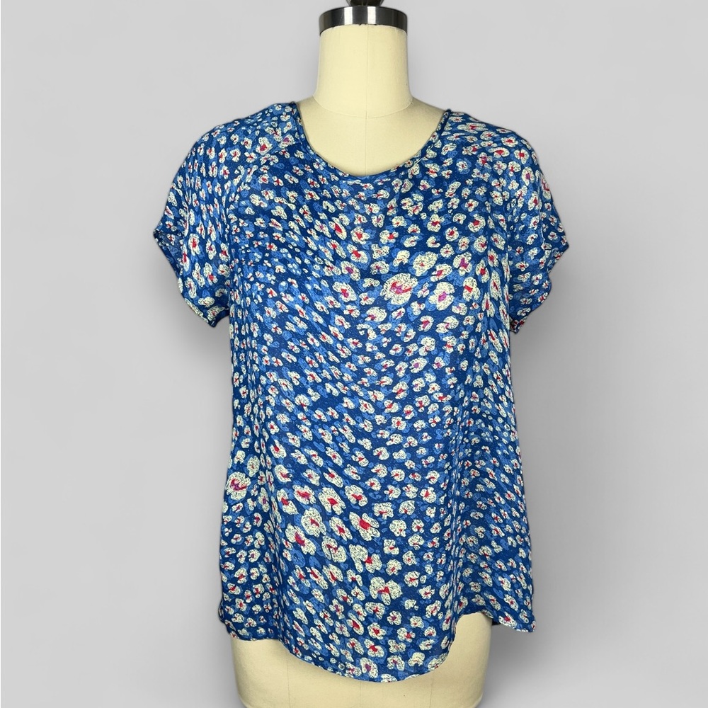 CAbi Butterfly back Blue Multi Blouse sz Sm